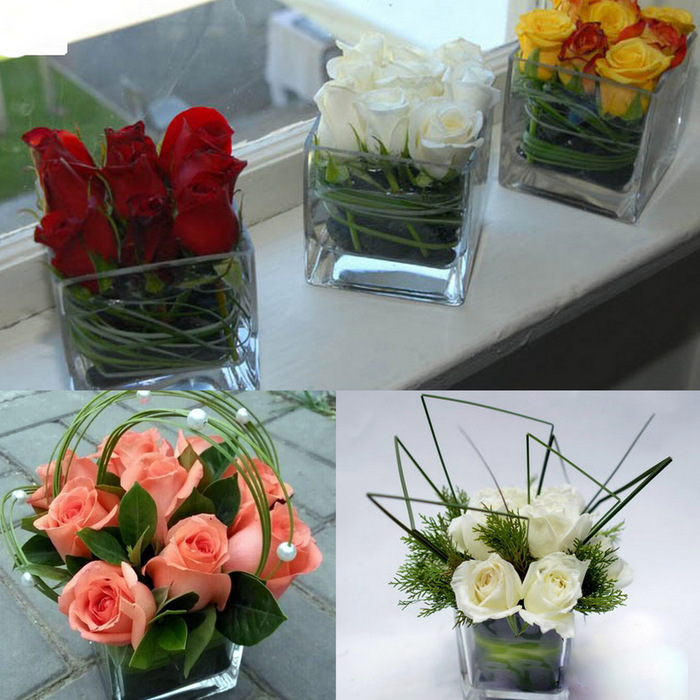 Roses Cube Vase-Centerpiece Flowers 1
