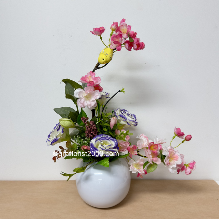 Cherry Blossom & Eustoma-Silk Flowers Arrangement 64