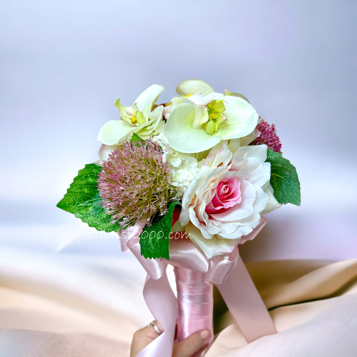 Orchid and Rose Silk Flowers Bouquet-SRB1