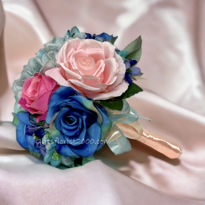 Pink & Blue Silk Roses Bouquet-SRB5